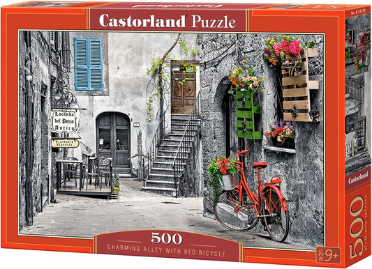 Puzzel Charming alley with red bicycle 500pc