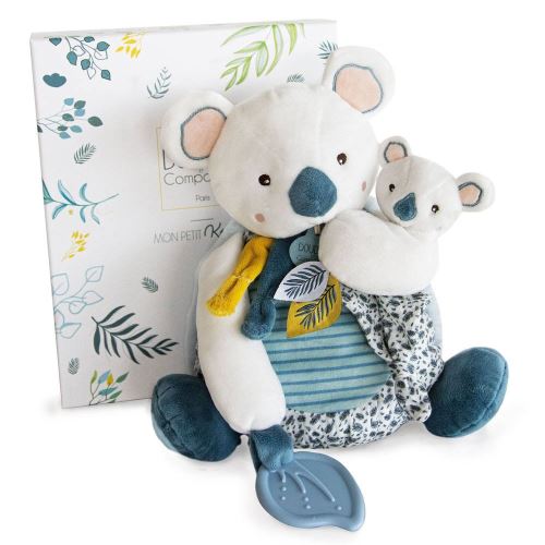 peluche avec bébé et anneau de dentition - yoca koala 25CM - pantin avec doudou et bébé avec anneau dentition