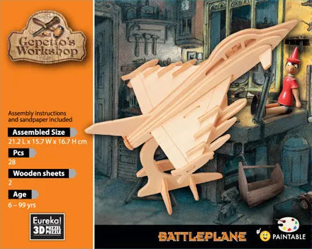 houten 3D puzzel straaljager - 3D gepetto's battleplane - puzzle en bois 3D avion de combat