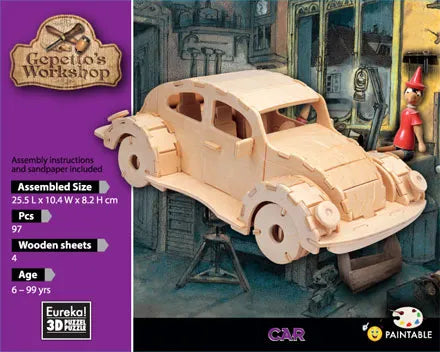 houten 3D puzzel auto - 3D gepetto's car - puzzle en bois 3D voiture