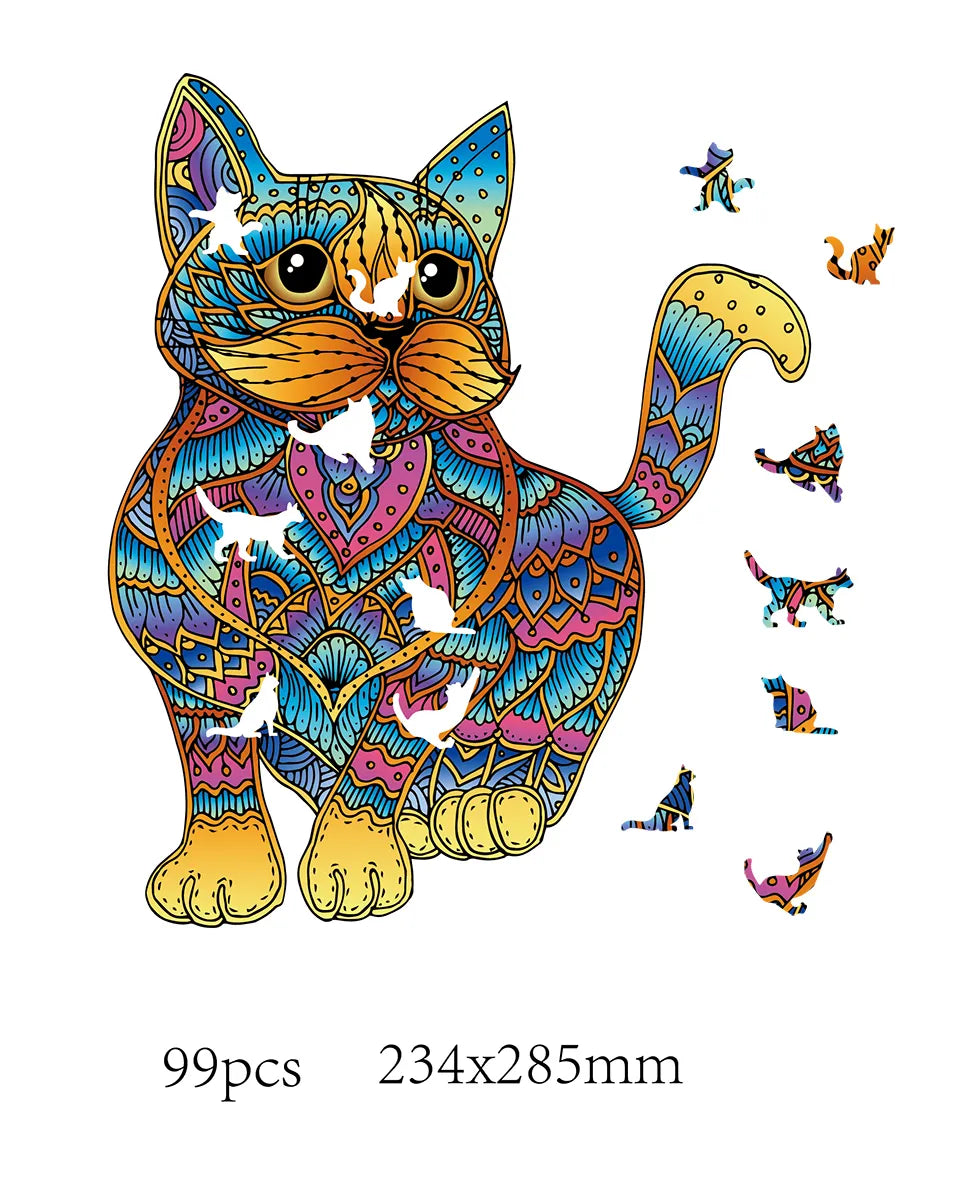 Puzzle 2D chat en bois 99pc- Puzzle 2D Rainbow Wooden Chat 99pc- puzzle en bois 2D chat 99pc