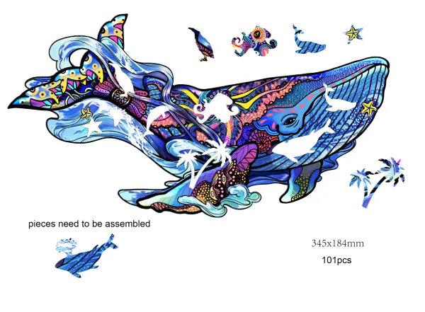 2D-puzzel blauwe walvis in hout 125pc- 2D Rainbow Wooden Puzzle blue whale 125pc- puzzle en bois 2D baleine bleue 125pc