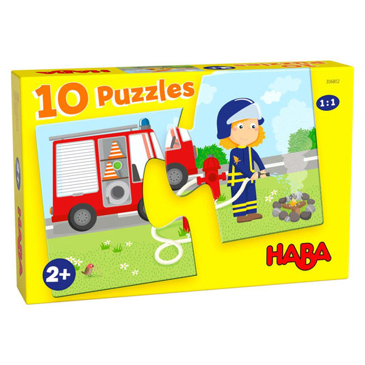 lot de 10 puzzles de 2 véhicules d'urgence - lot de 10 puzzles de 2 pièces véhicules d'urgence HABA