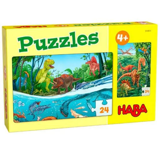 set van puzzels 24st dino's - set de 2 puzzles 24pc dinosaures HABA