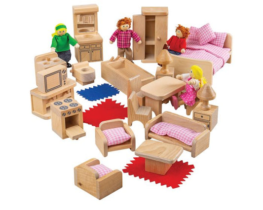 houten meubeltjes voor poppenhuis complete set - meubles en bois pour maison de poupée set complète