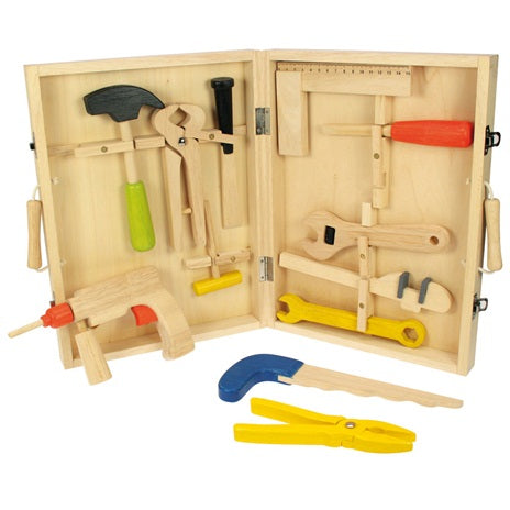 Gereedschapskoffer met houten werkgerief - boite à outils en bois