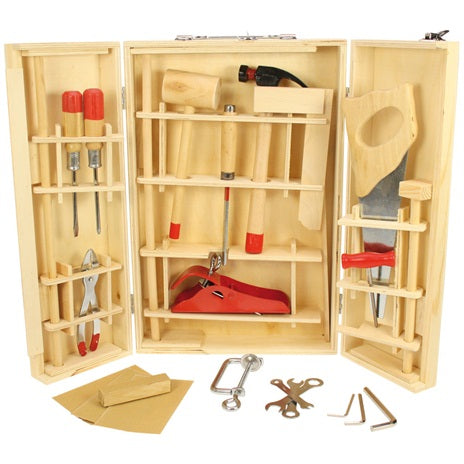 Coffre à outils en bois avec outils de travail du métal - outils et outils en métal