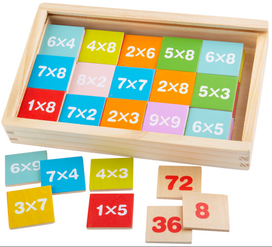 vermenigvuldigingstafels in doos, les tables de multiplication en boîte