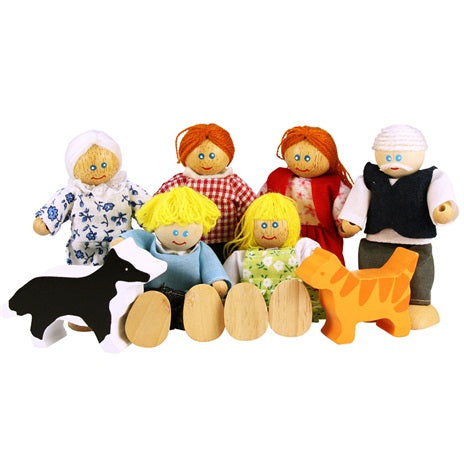 popjes set in hout 8 stuks familie, set de poupées la famille 8 pièces