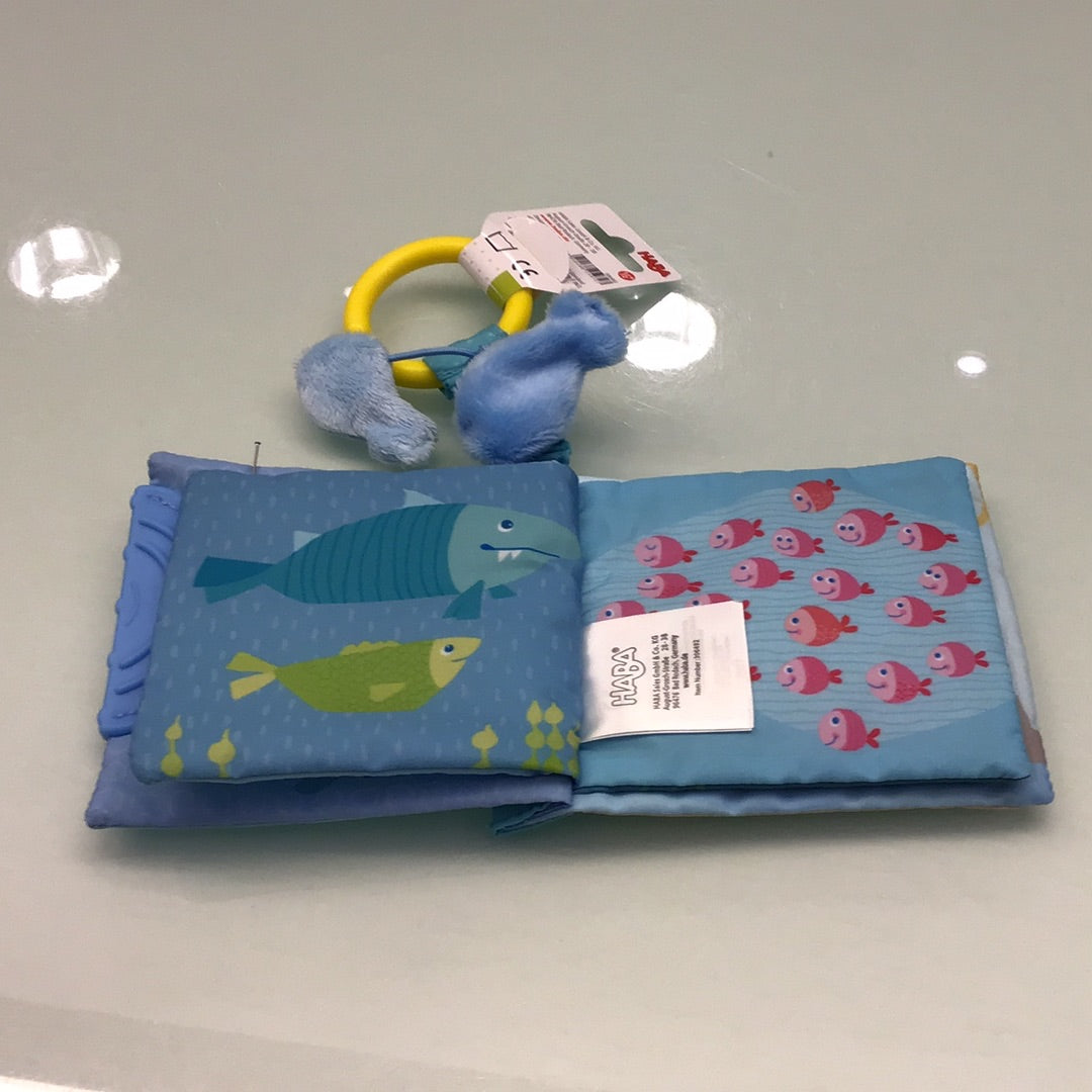 stoffen buggy-boekje zeedieren - petit livre en tissu pour poussette les animaux de la mer