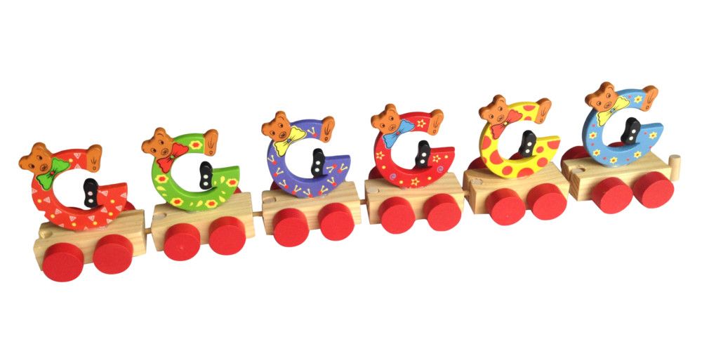letters op trein in gekleurd hout - lettres sur train en bois coloré